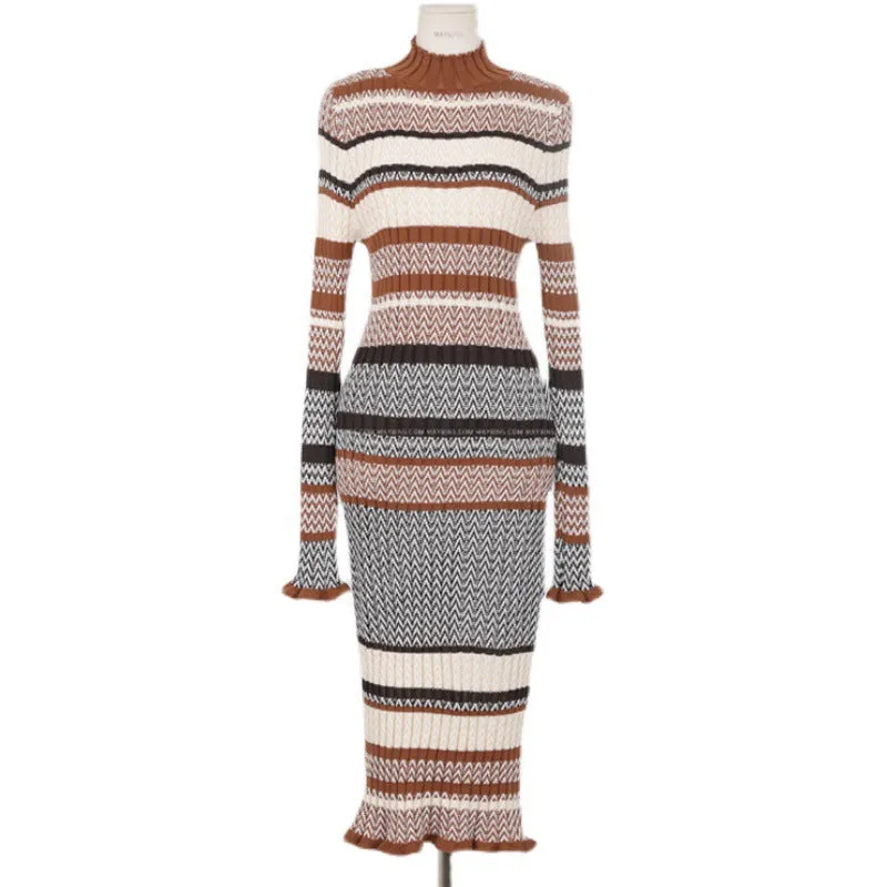 Toleet fall 2024 outfits Women's New Korean-Style Elegant Slim-Fit Dress Knitted Fashionable Color Matching Sweater Bottoming Skirt Dress Women