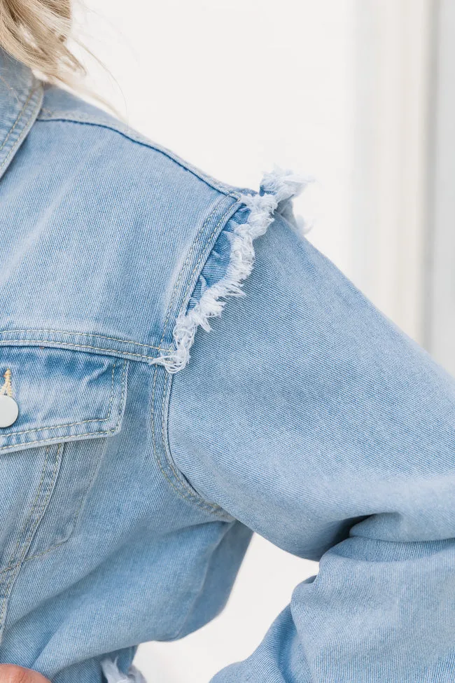 Turn A New Leaf Light Wash Frayed Detail Denim Jacket FINAL SALE