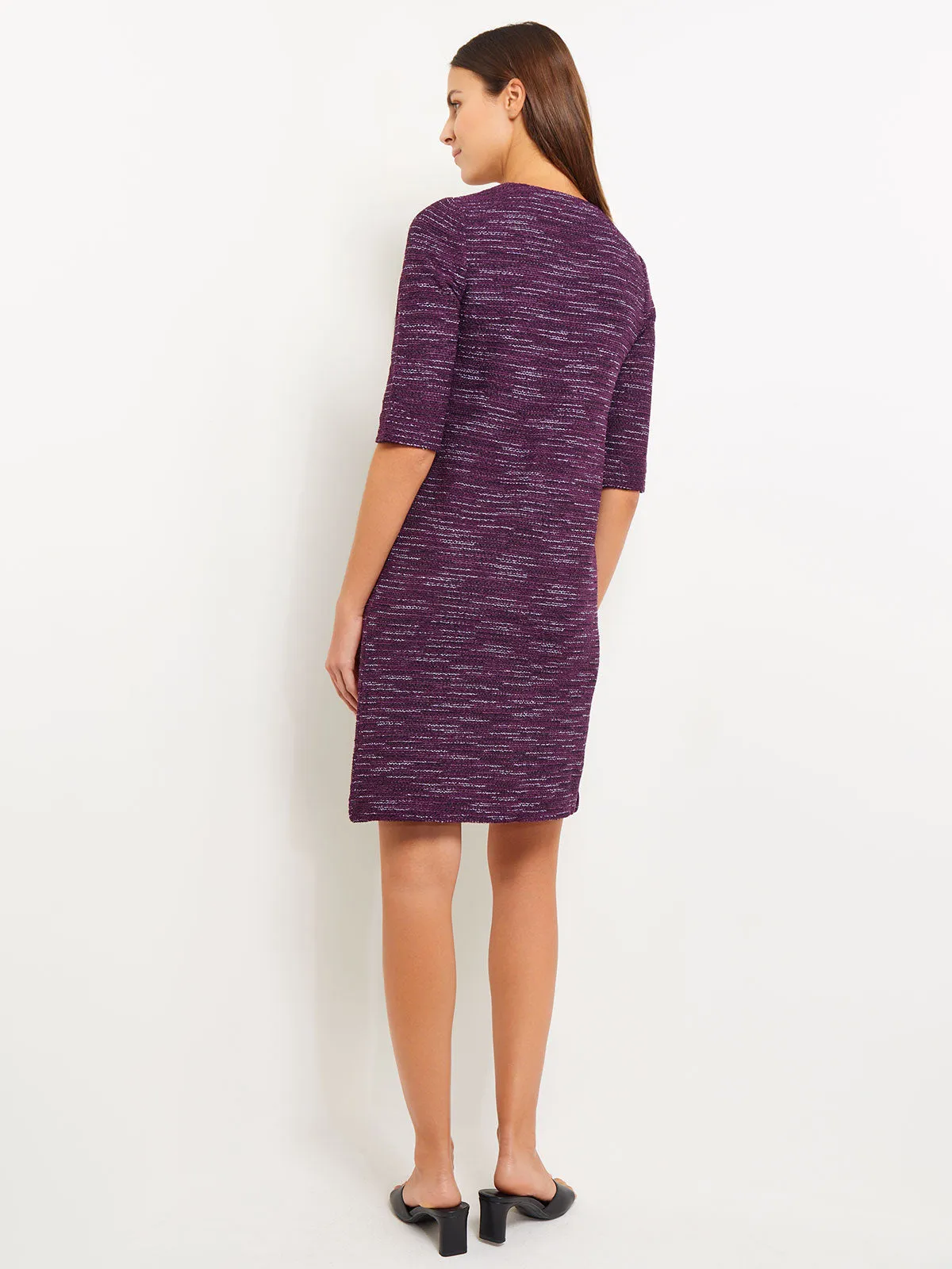 Tweed Knit Shift Dress with Pockets, Ultraviolet