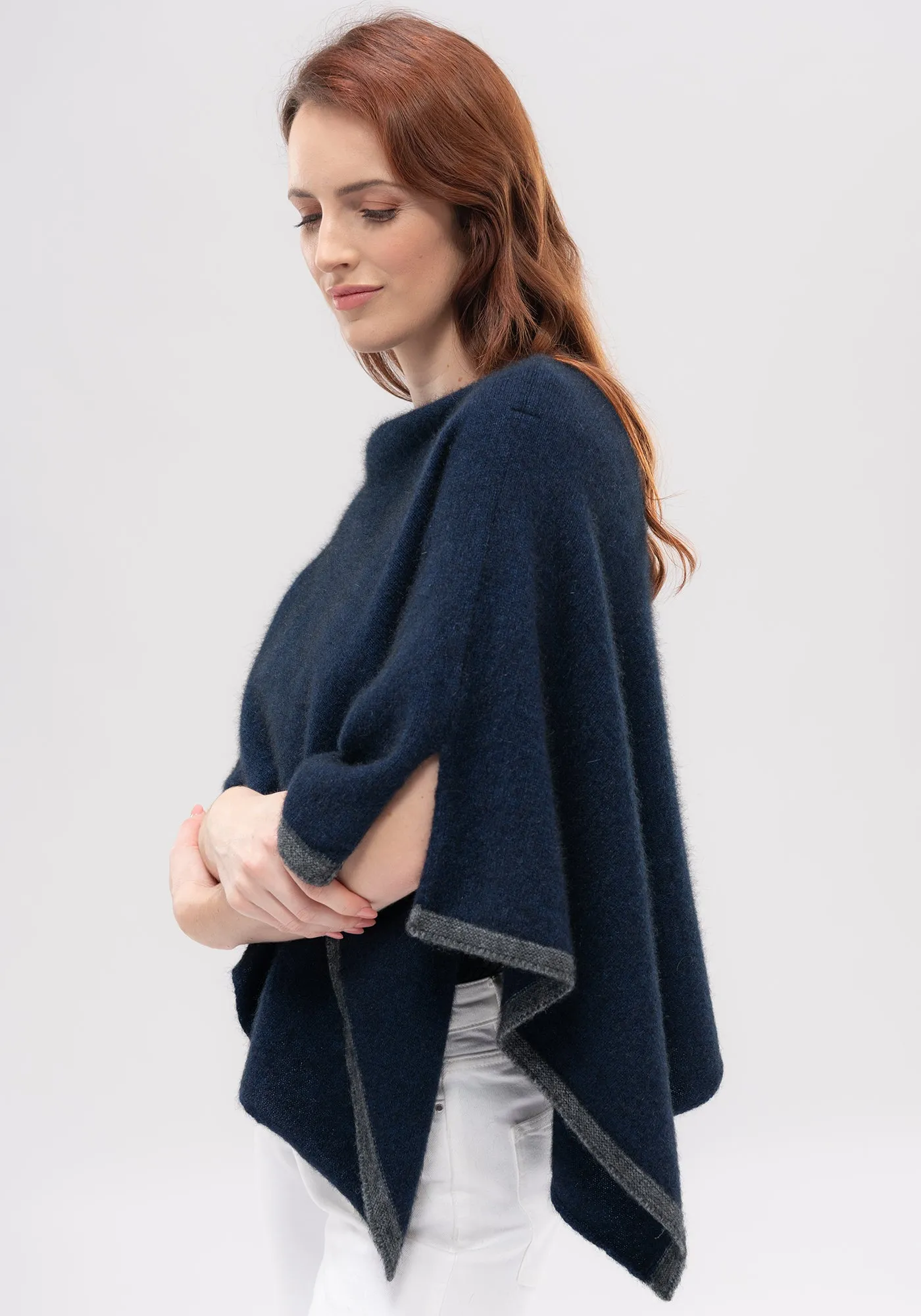 Two Tone Poncho - Fine Merino Wool, Brushtail Possum Fibre, Mulberry Silk Poncho - Made in New Zealand