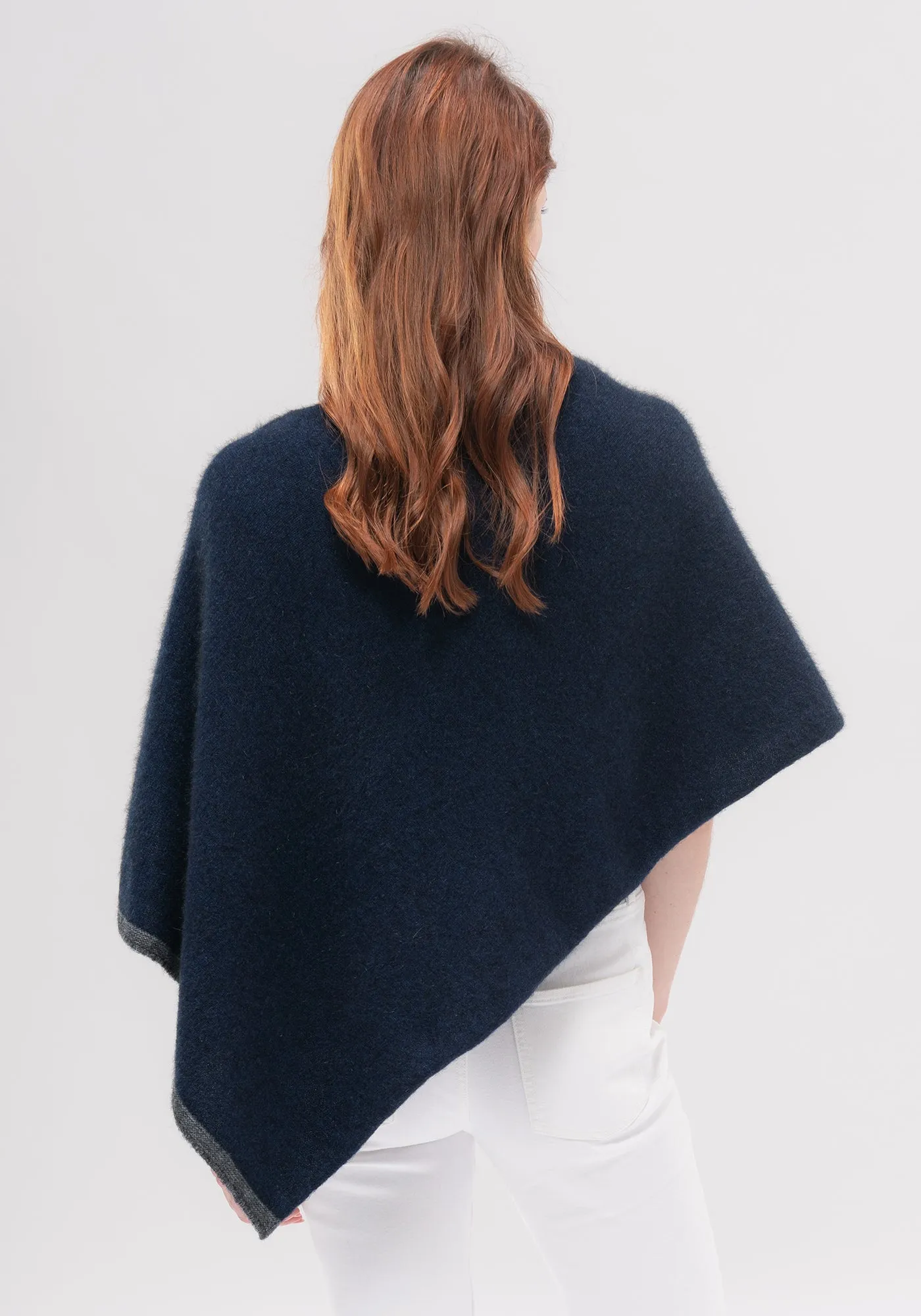 Two Tone Poncho - Fine Merino Wool, Brushtail Possum Fibre, Mulberry Silk Poncho - Made in New Zealand