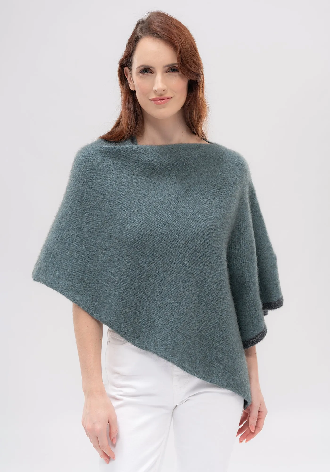 Two Tone Poncho - Fine Merino Wool, Brushtail Possum Fibre, Mulberry Silk Poncho - Made in New Zealand