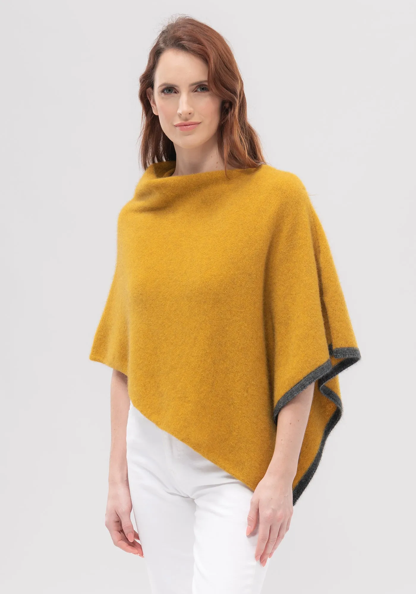 Two Tone Poncho - Fine Merino Wool, Brushtail Possum Fibre, Mulberry Silk Poncho - Made in New Zealand