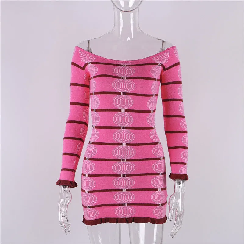 Uniwim dti outfits Long Sleeve Striped off-Shoulder Knitted Skirt New Sexy Tight Sweater Dress Autumn and Winter Dress Women