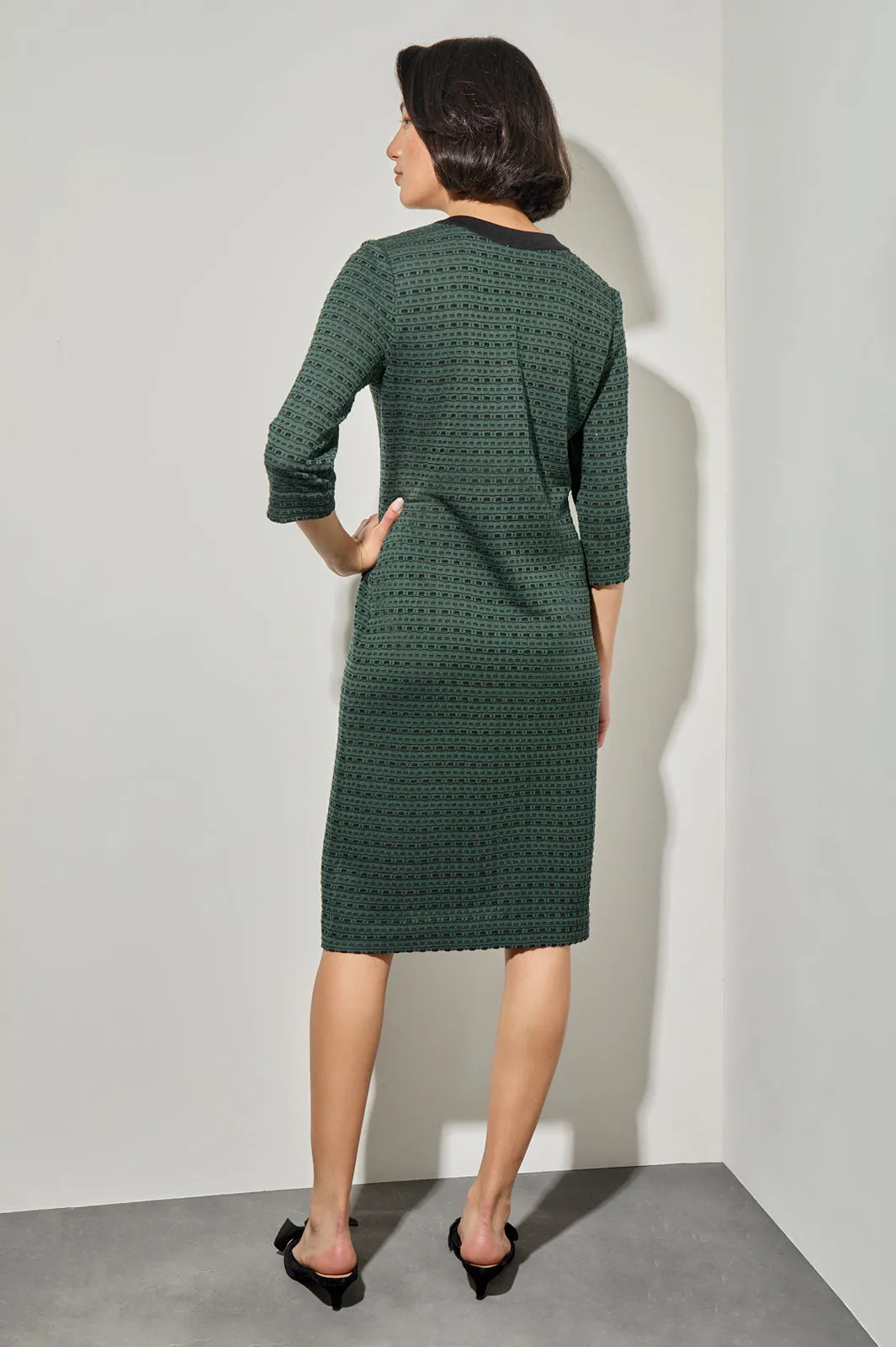 V-Neck Knit Sheath Knee-Length Dress