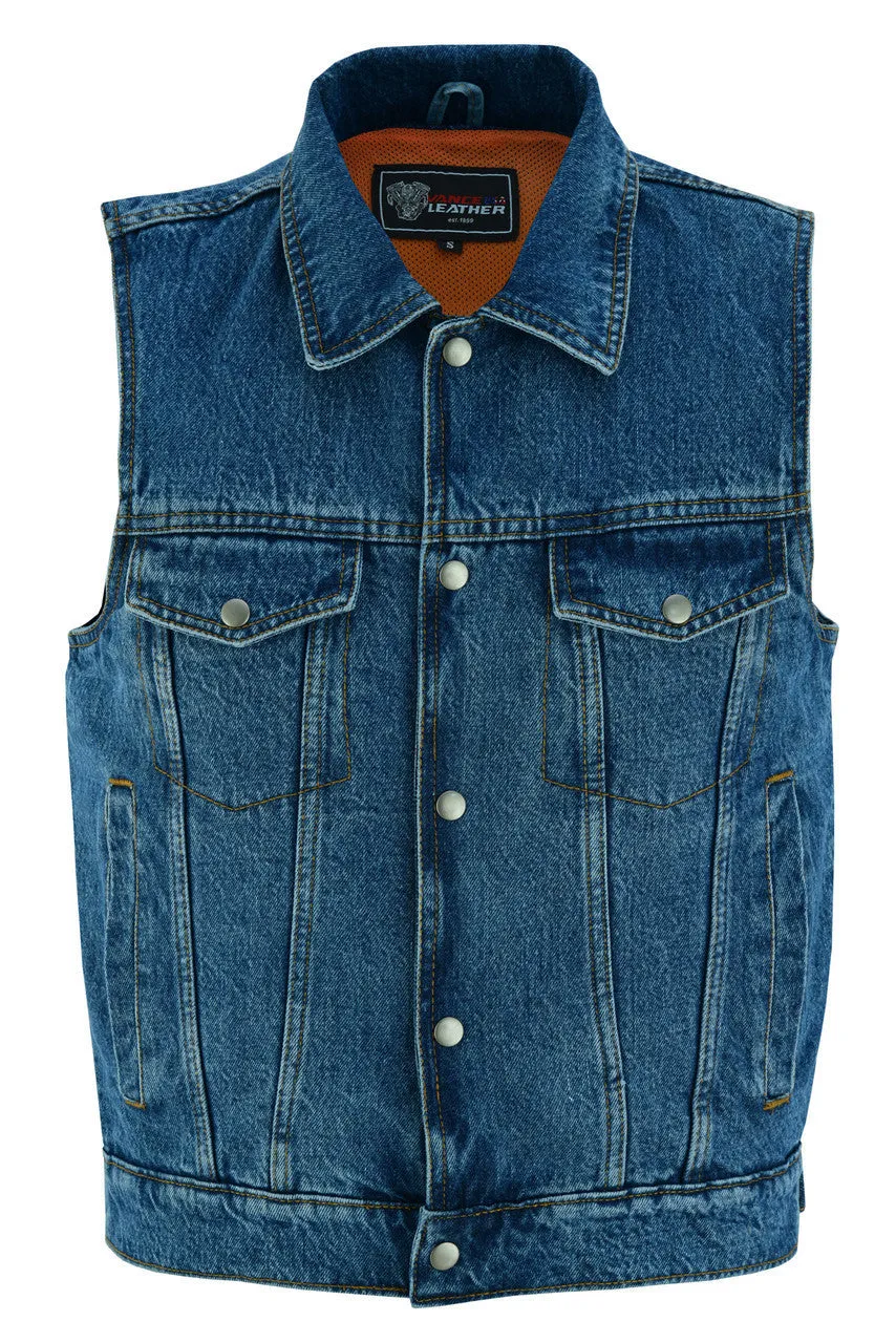 Vance Mens Blue Jean Style Denim Motorcycle Vest