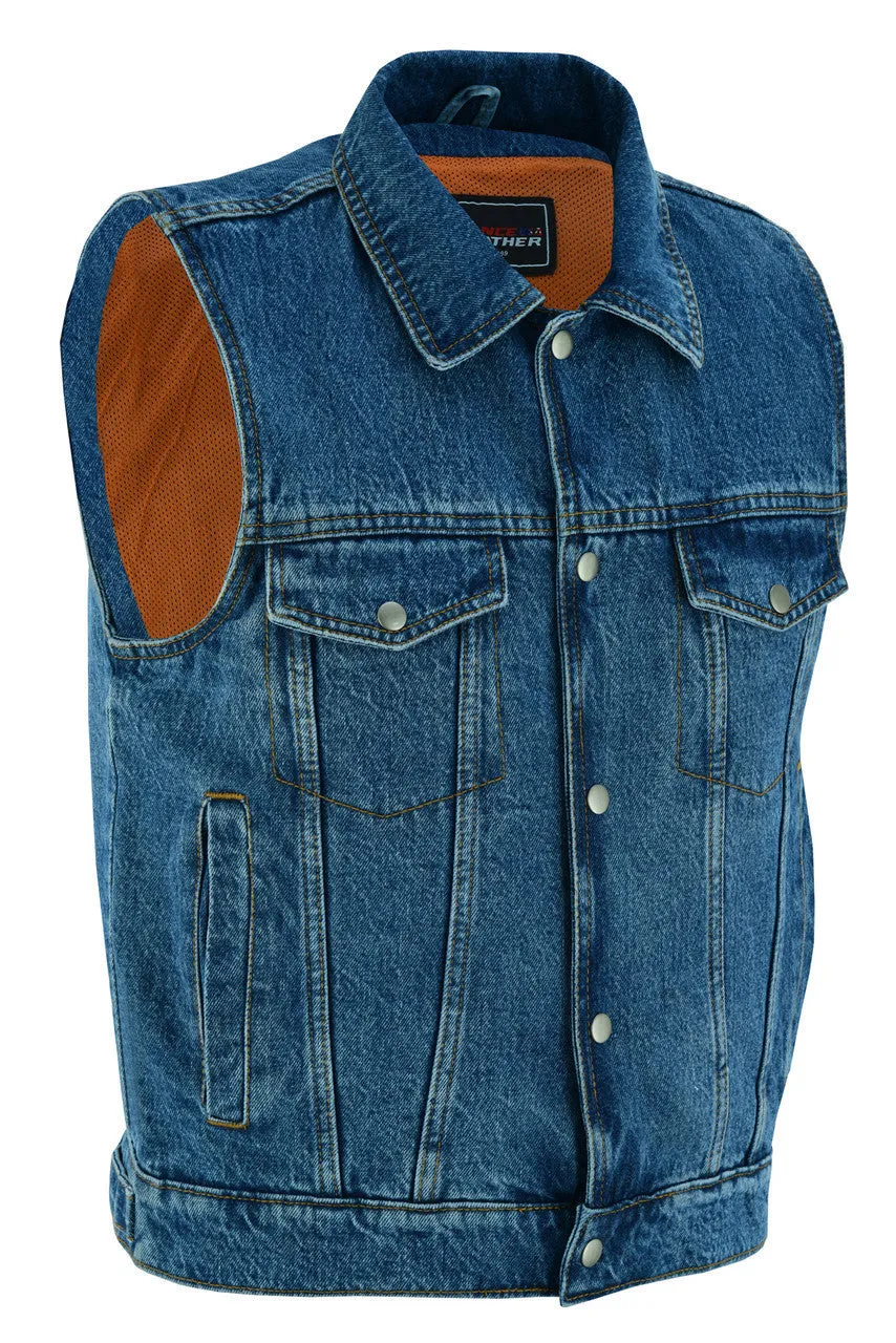 Vance Mens Blue Jean Style Denim Motorcycle Vest