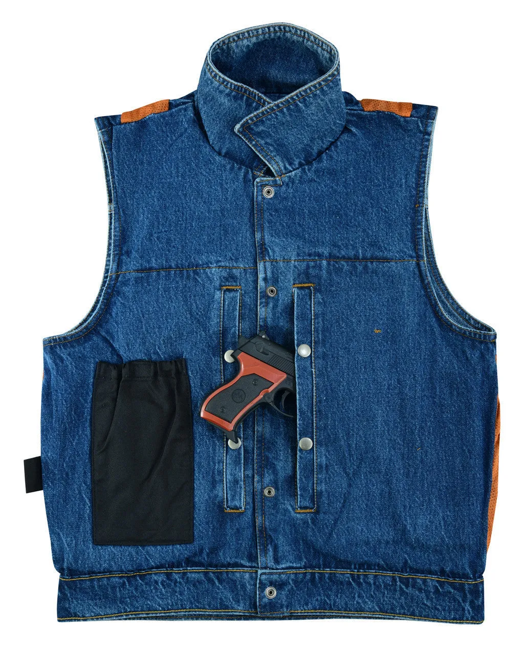 Vance Mens Blue Jean Style Denim Motorcycle Vest