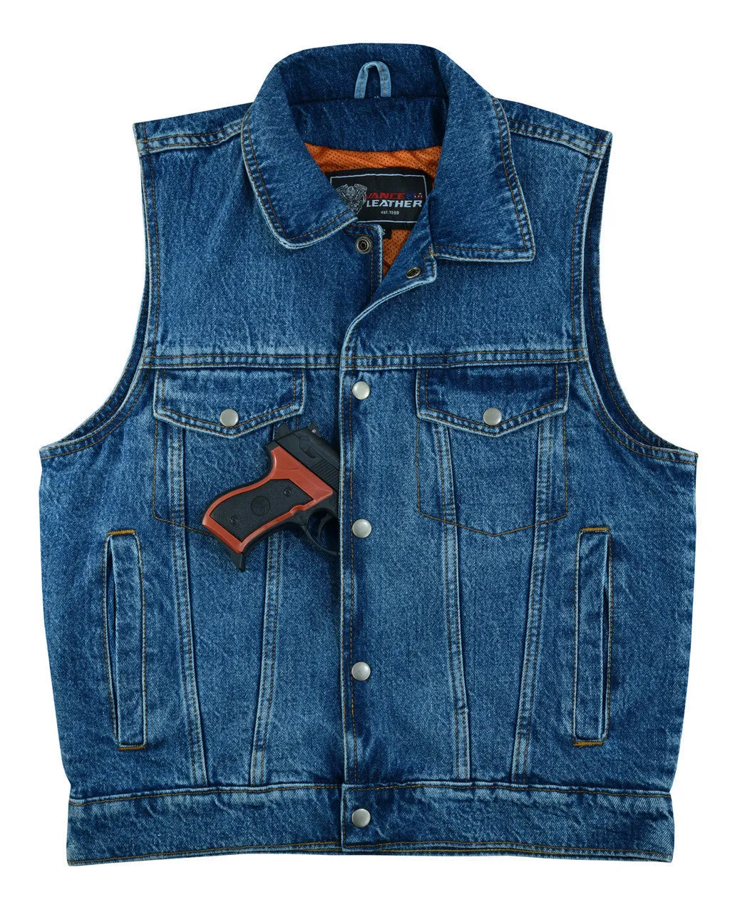 Vance Mens Blue Jean Style Denim Motorcycle Vest