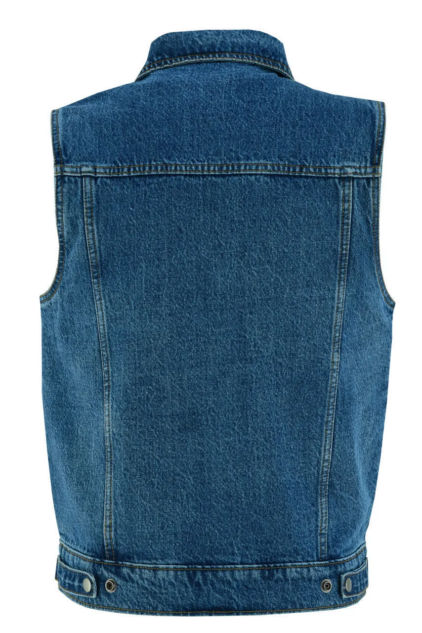 Vance Mens Blue Jean Style Denim Motorcycle Vest