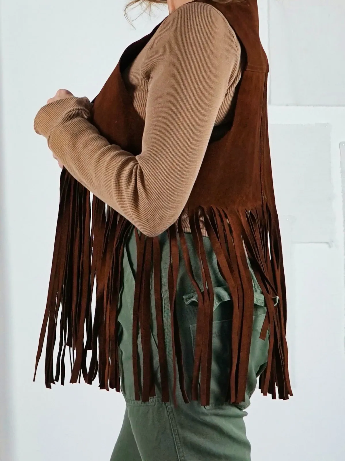 Vintage Brown Suede Fringe Vest