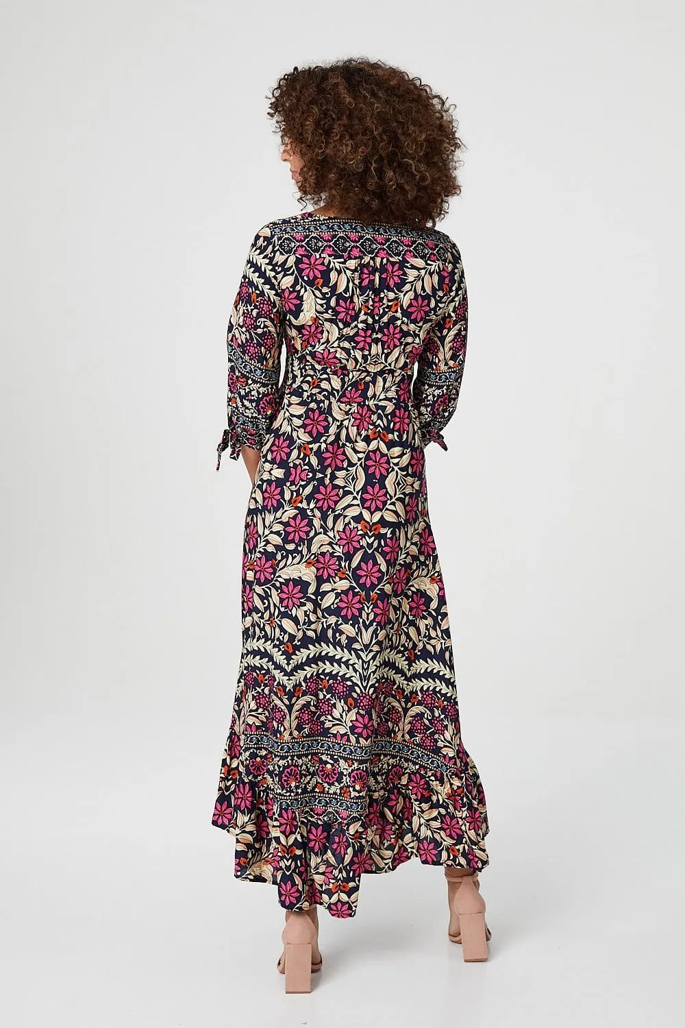 Vintage Floral 3/4 Sleeve Maxi Dress