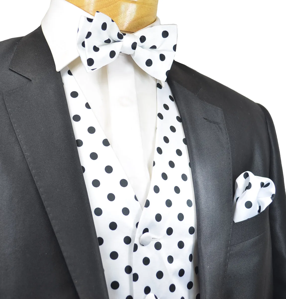 White and Black Polka Dot Tuxedo Vest Set