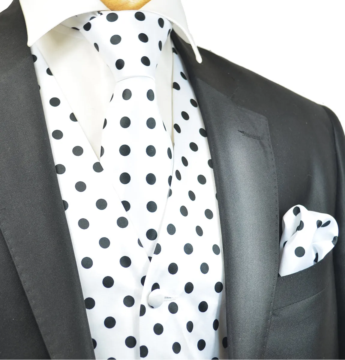 White and Black Polka Dot Tuxedo Vest Set