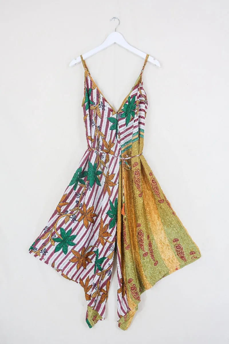 Winona Jumpsuit - Vintage Sari - Beachy Gold Floral - M/L