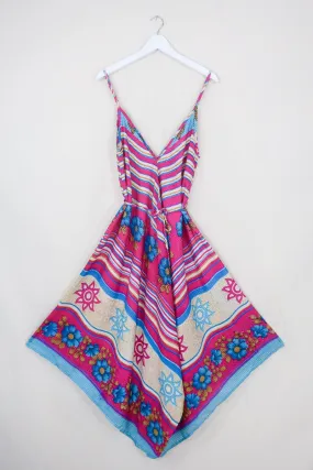 Winona Jumpsuit - Vintage Sari - Cerise, Sun & Flora Stripe - S/M