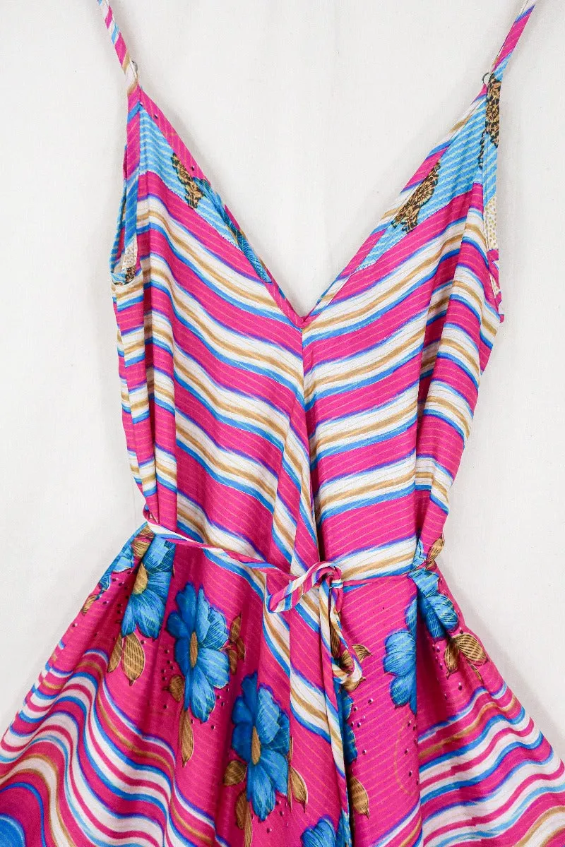 Winona Jumpsuit - Vintage Sari - Cerise, Sun & Flora Stripe - S/M