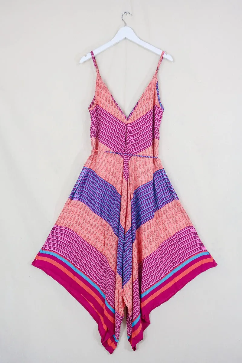 Winona Jumpsuit - Vintage Sari - Pink Aztec Patchwork - S/M