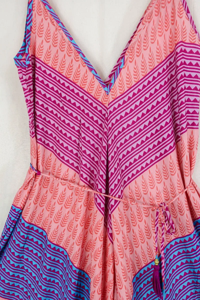 Winona Jumpsuit - Vintage Sari - Pink Aztec Patchwork - S/M