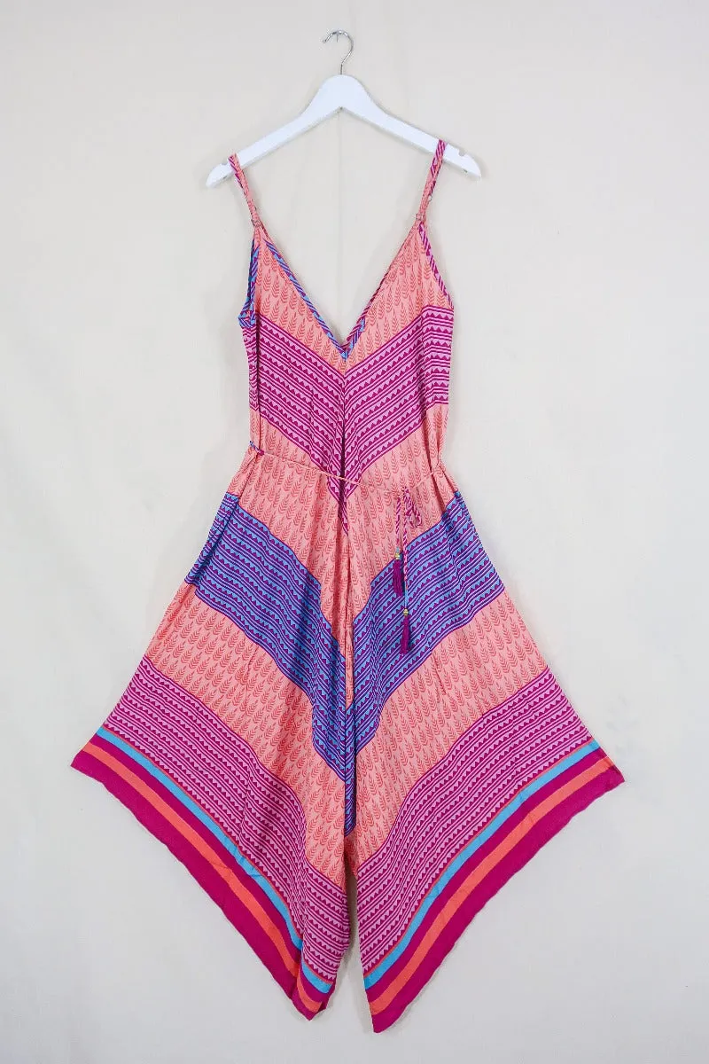 Winona Jumpsuit - Vintage Sari - Pink Aztec Patchwork - S/M