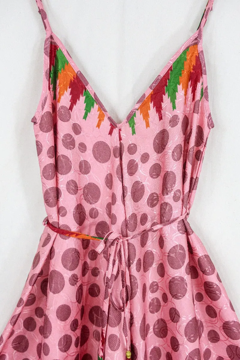 Winona Jumpsuit - Vintage Sari - Rosehip Pink Polka Dot - S/M