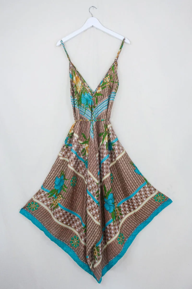 Winona Jumpsuit - Vintage Sari - Turquoise & Mocha Floral - S/M