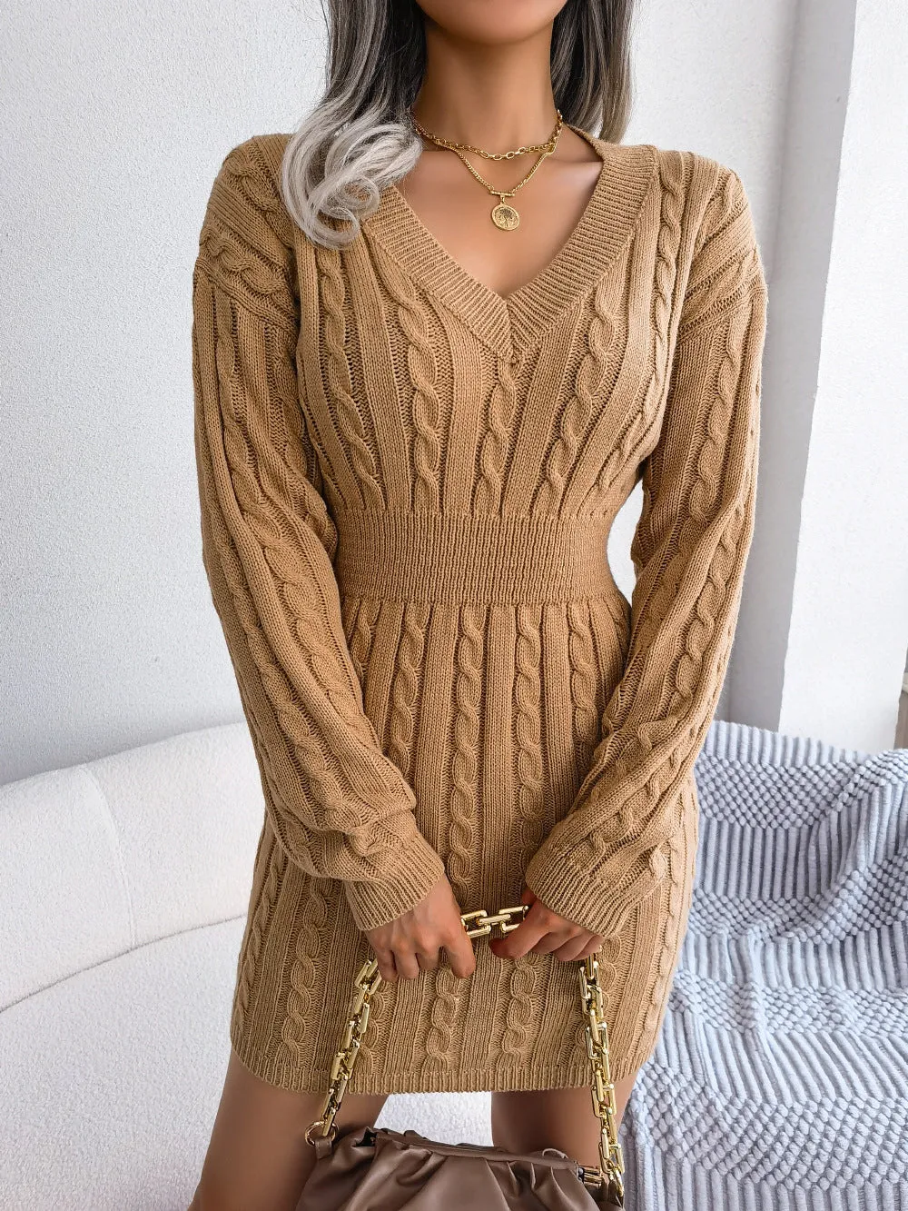 Winter Vibes Cable Knit Sweater Dress | Womens Jumper Dress  | Bodycon Sweater Dress