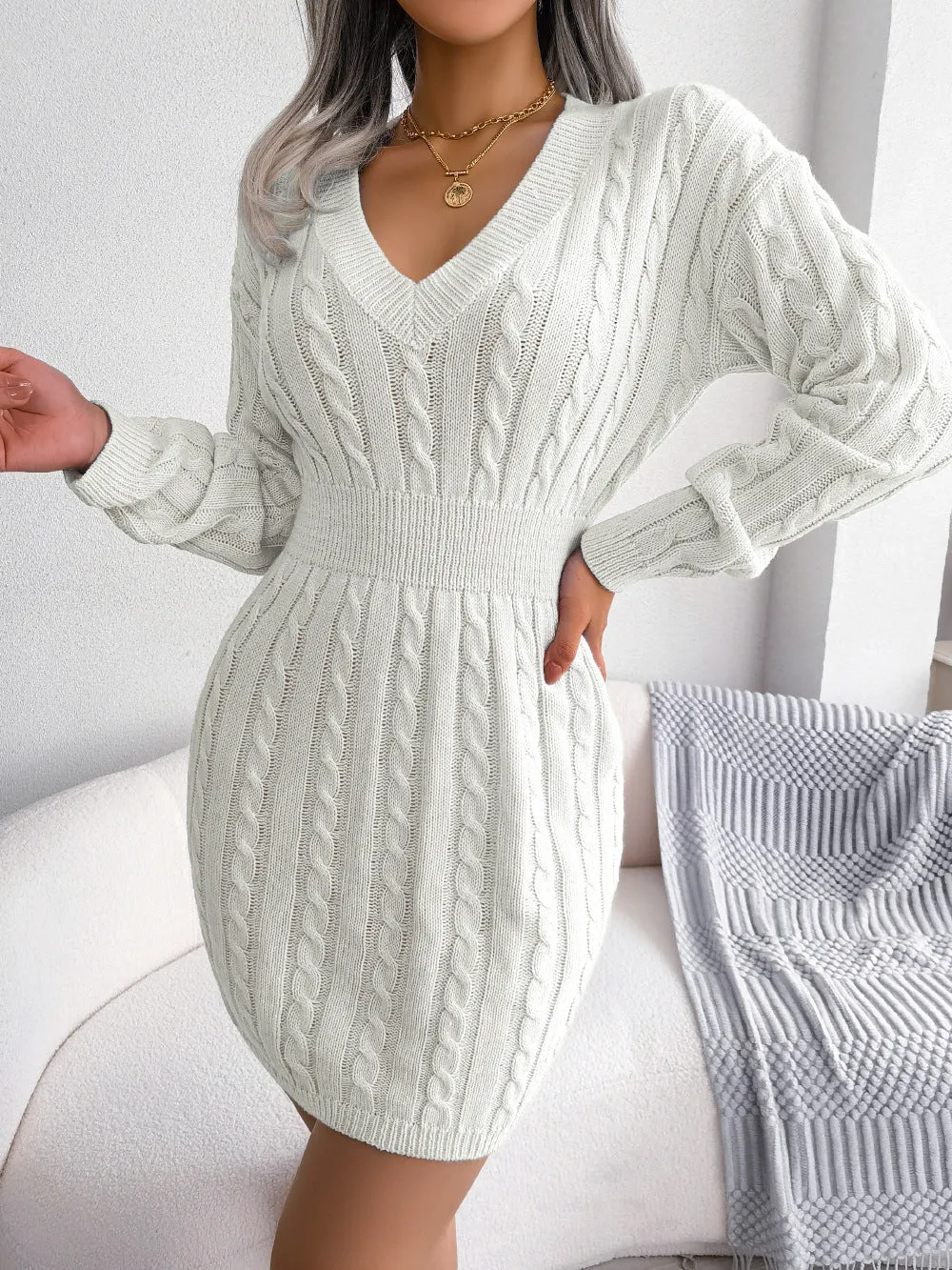 Winter Vibes Cable Knit Sweater Dress | Womens Jumper Dress  | Bodycon Sweater Dress