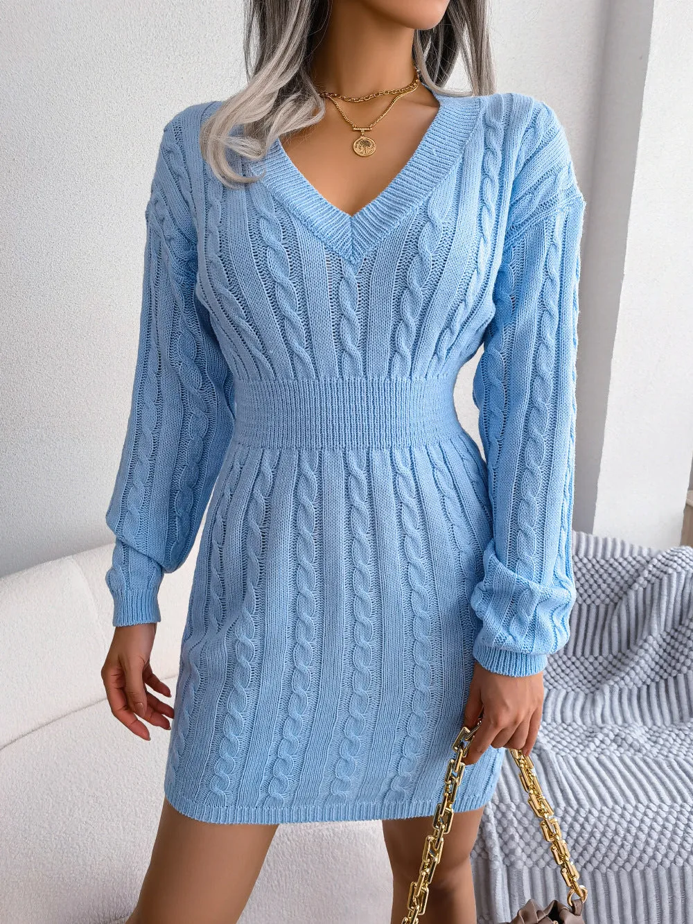 Winter Vibes Cable Knit Sweater Dress | Womens Jumper Dress  | Bodycon Sweater Dress