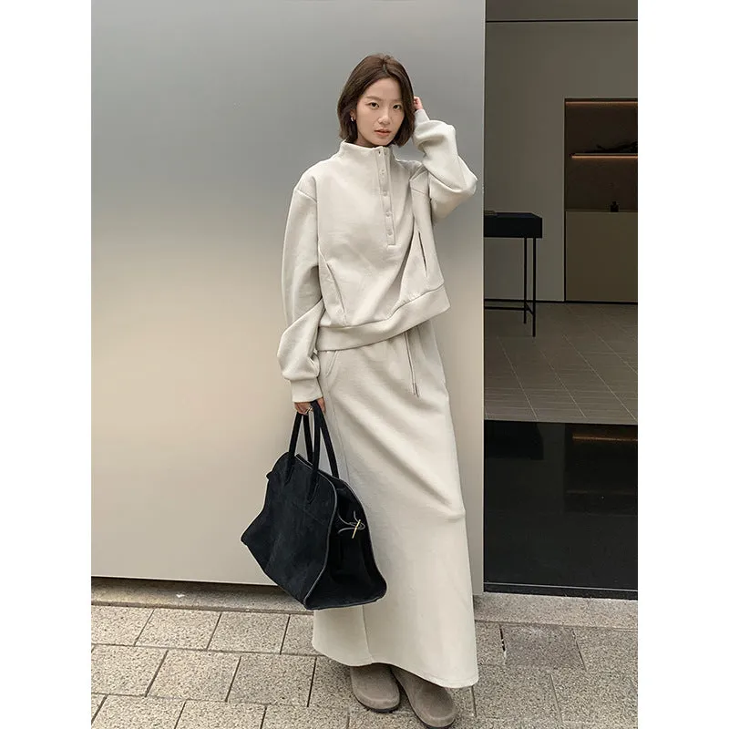 Wjczt aelfric eden hoodie Thickened Sweater   Drawstring Elastic Skirt 2024 Winter Casual Two-Piece Suit Female A9518