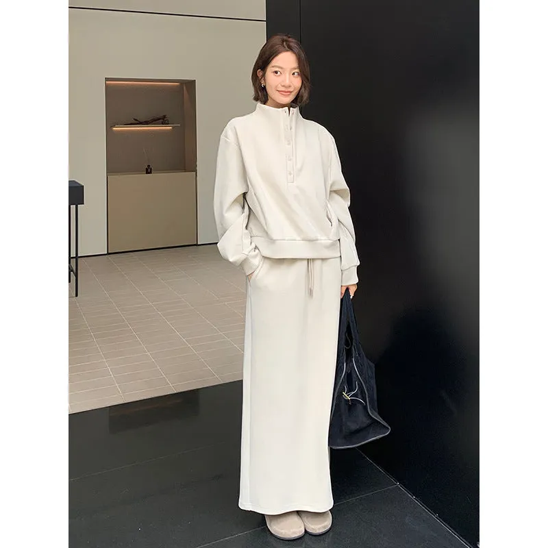 Wjczt aelfric eden hoodie Thickened Sweater   Drawstring Elastic Skirt 2024 Winter Casual Two-Piece Suit Female A9518