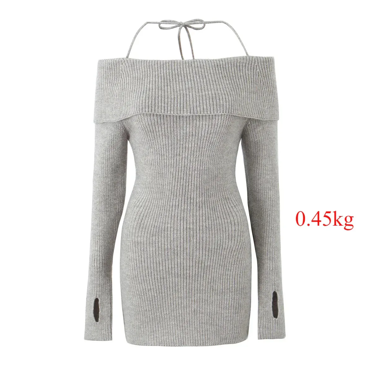 Wjczt Autumn Off The Shoulder Knitted Dress New Black Sexy Bodycon Birthday Party Dresses Short Halter Knitted Dress