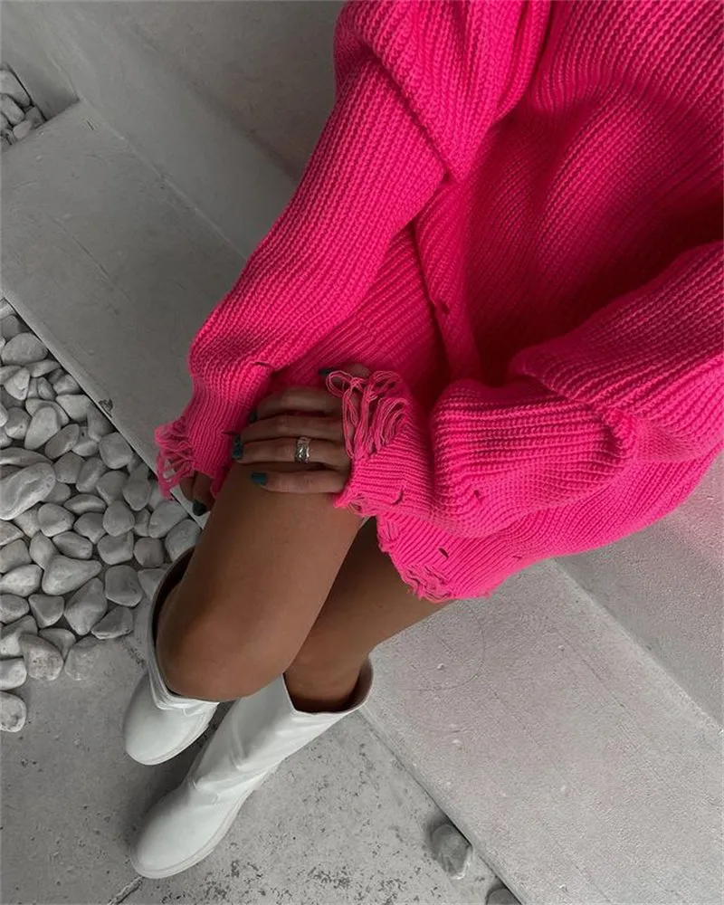 Wjczt O Neck Oversized Mini Knitted Women Sweater Dress 2021 Autumn Winter Long Sleeve Elegant Street Casual Loose Dresses