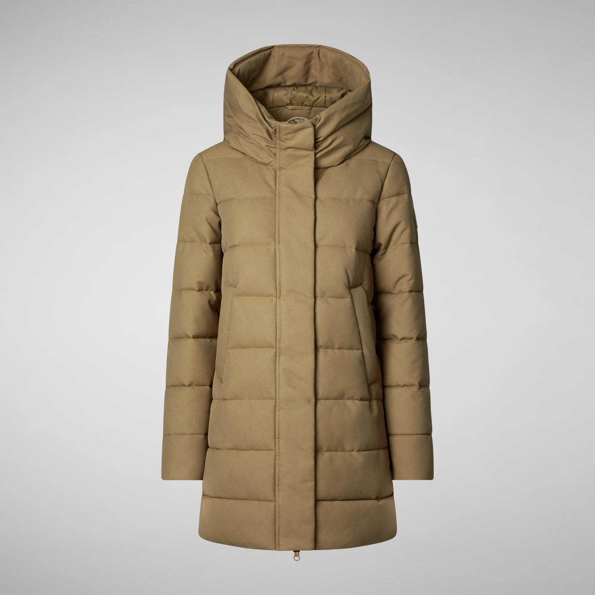 Woman's hooded coat Tatiana in husk green