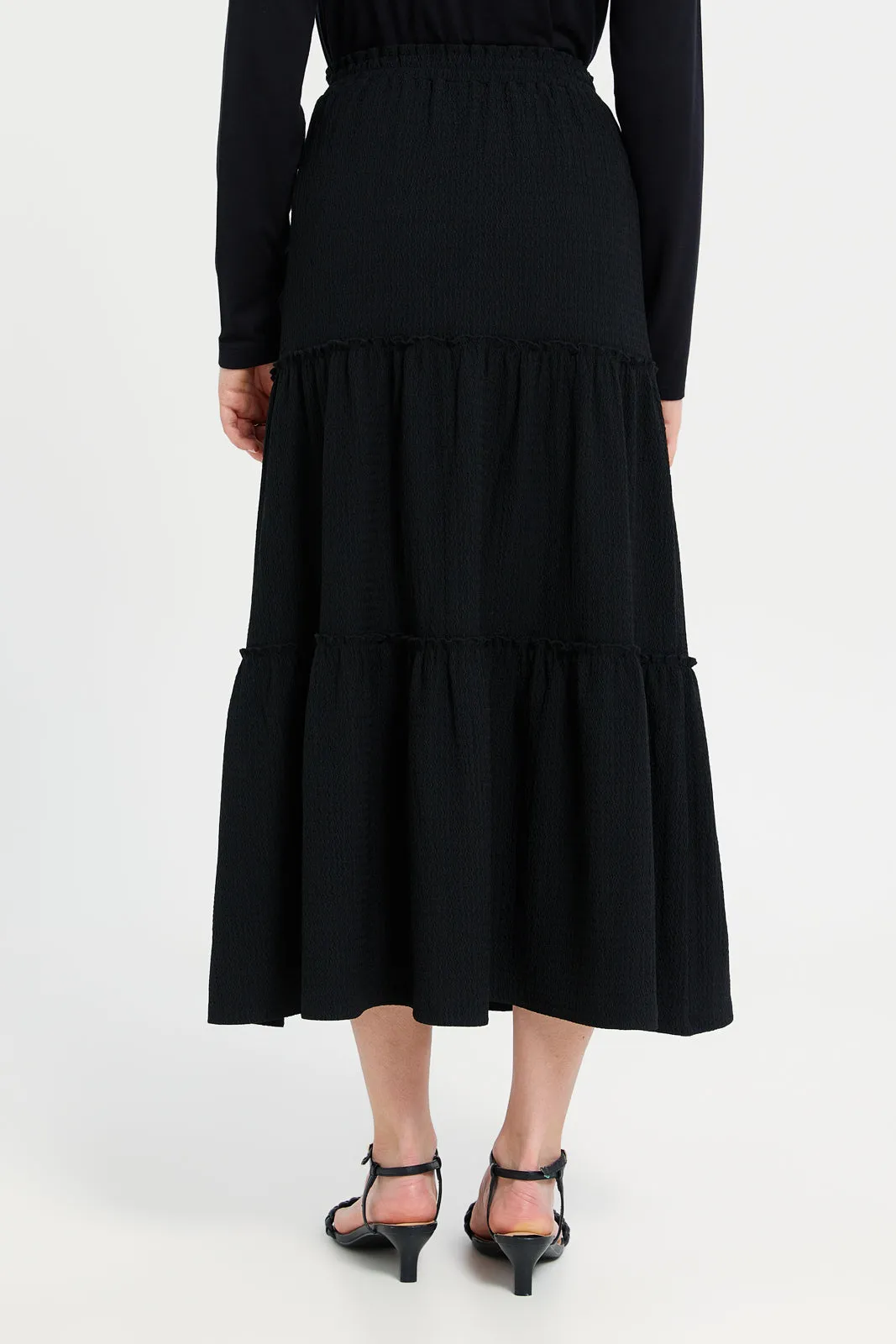 Women Black Textured Tiered Skirt