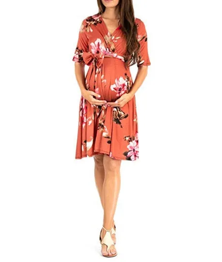 Women High-Low Surplice Wrap With Waist Belt Maternity Dress Adjustable V Neck Nursing Dress Breastfeeding Pregnant Clothes