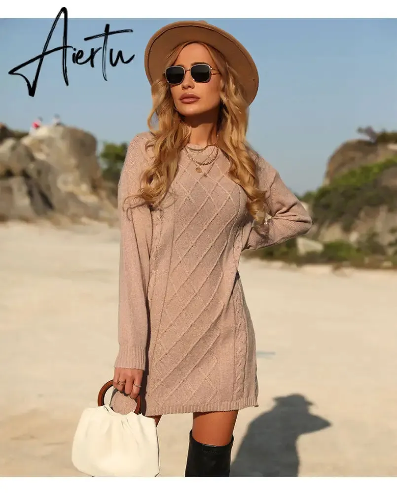 Women Sweater Dress, Women's Knitted Tunic Pullovers For Autumn And Winter.