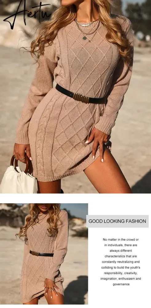 Women Sweater Dress, Women's Knitted Tunic Pullovers For Autumn And Winter.