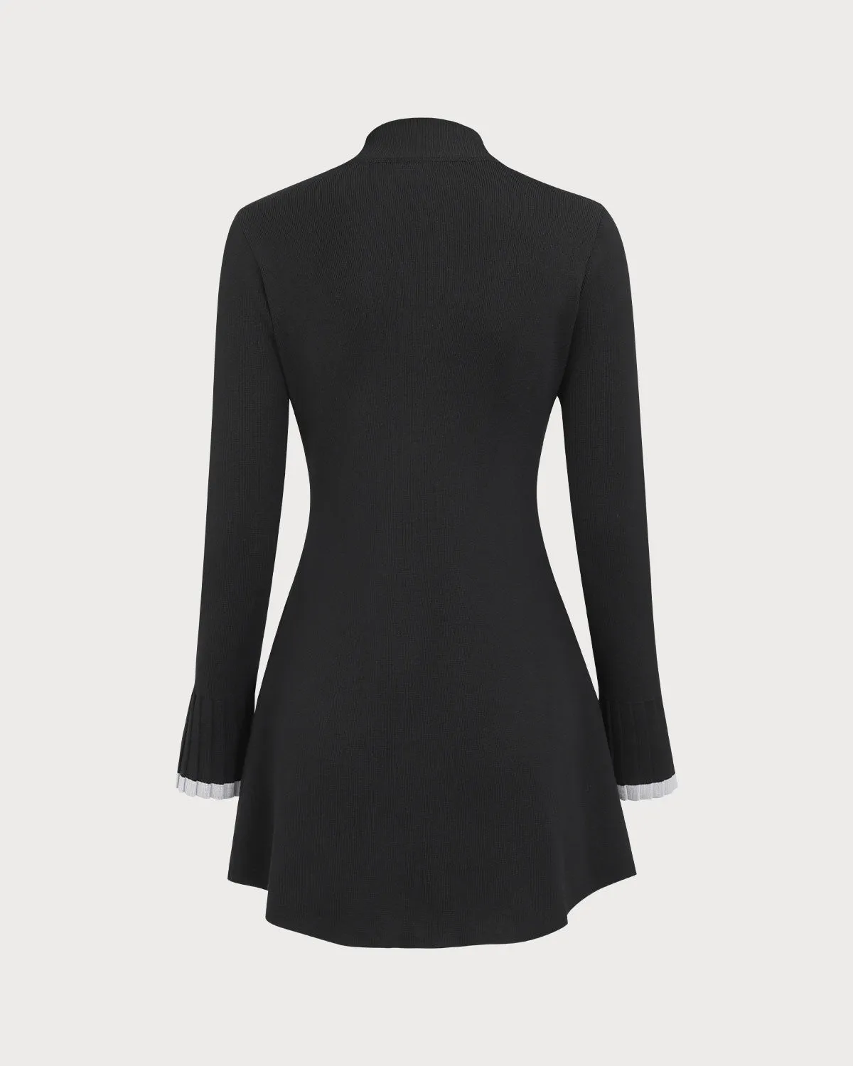 Women's Black Contrasting Long Sleeve Sweater Mini Dress