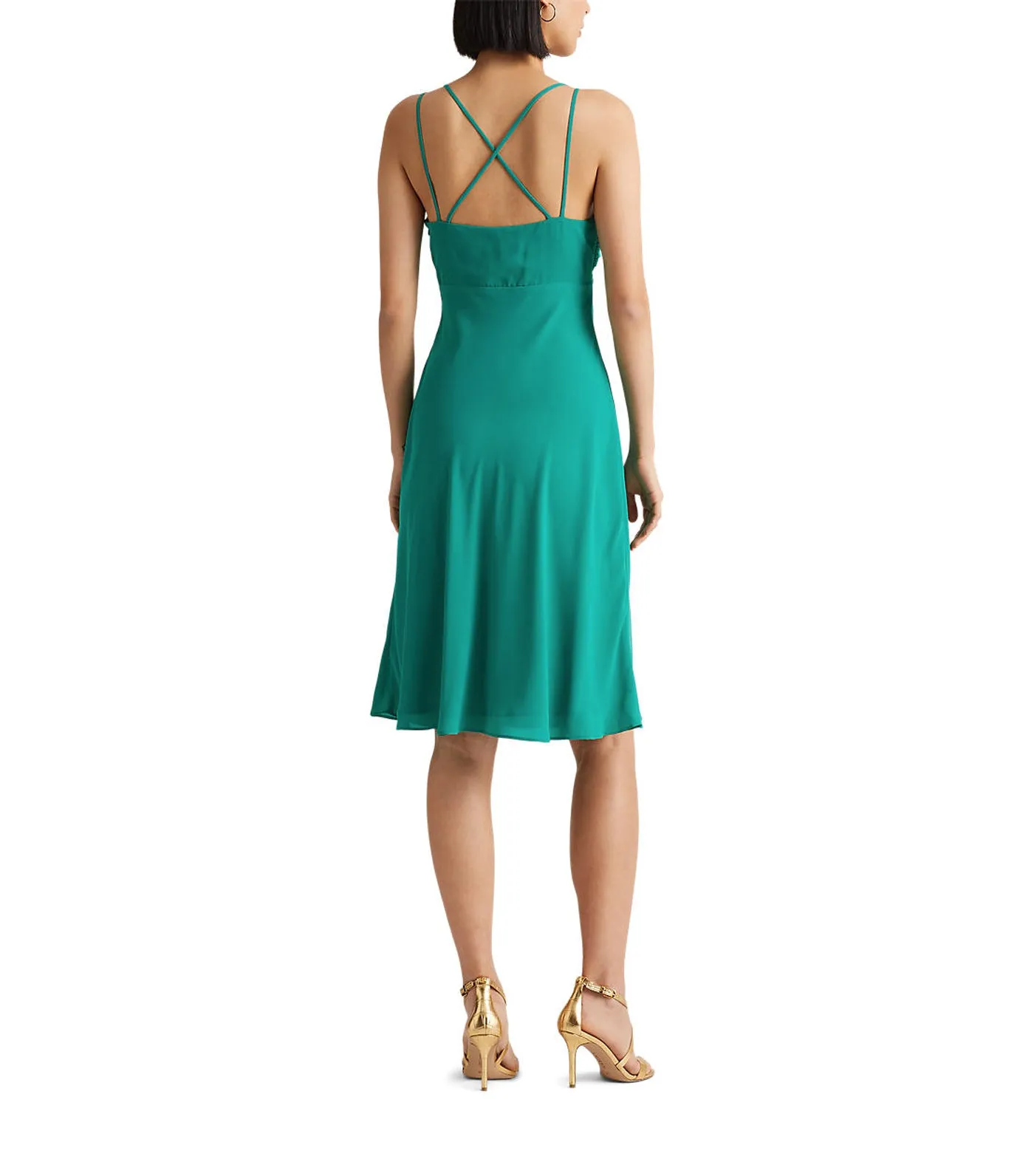 Women's Double-Strap Georgette Slip Dress Palm Leaf