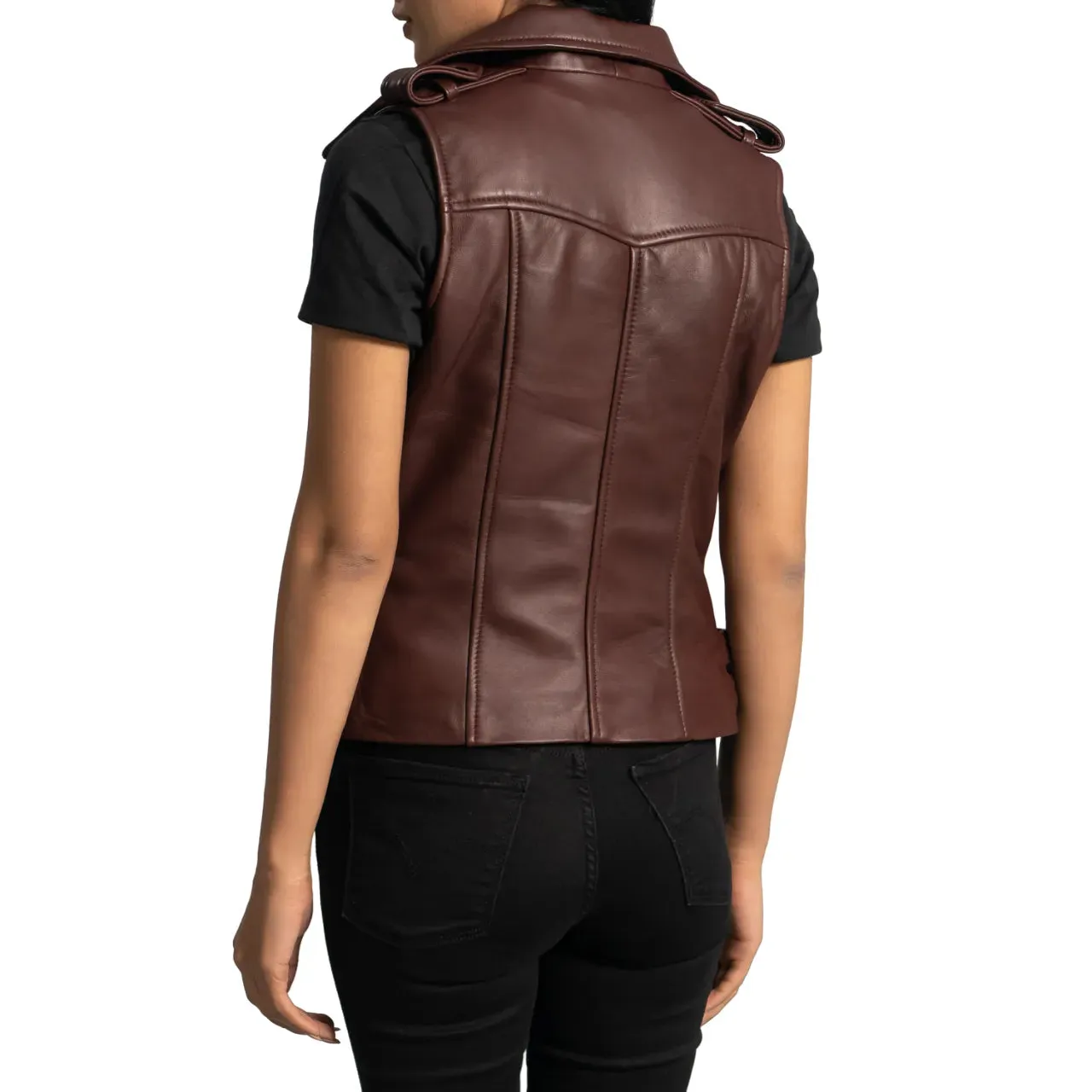 Womens Maroon Leather Biker Vest