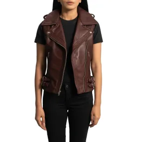 Womens Maroon Leather Biker Vest