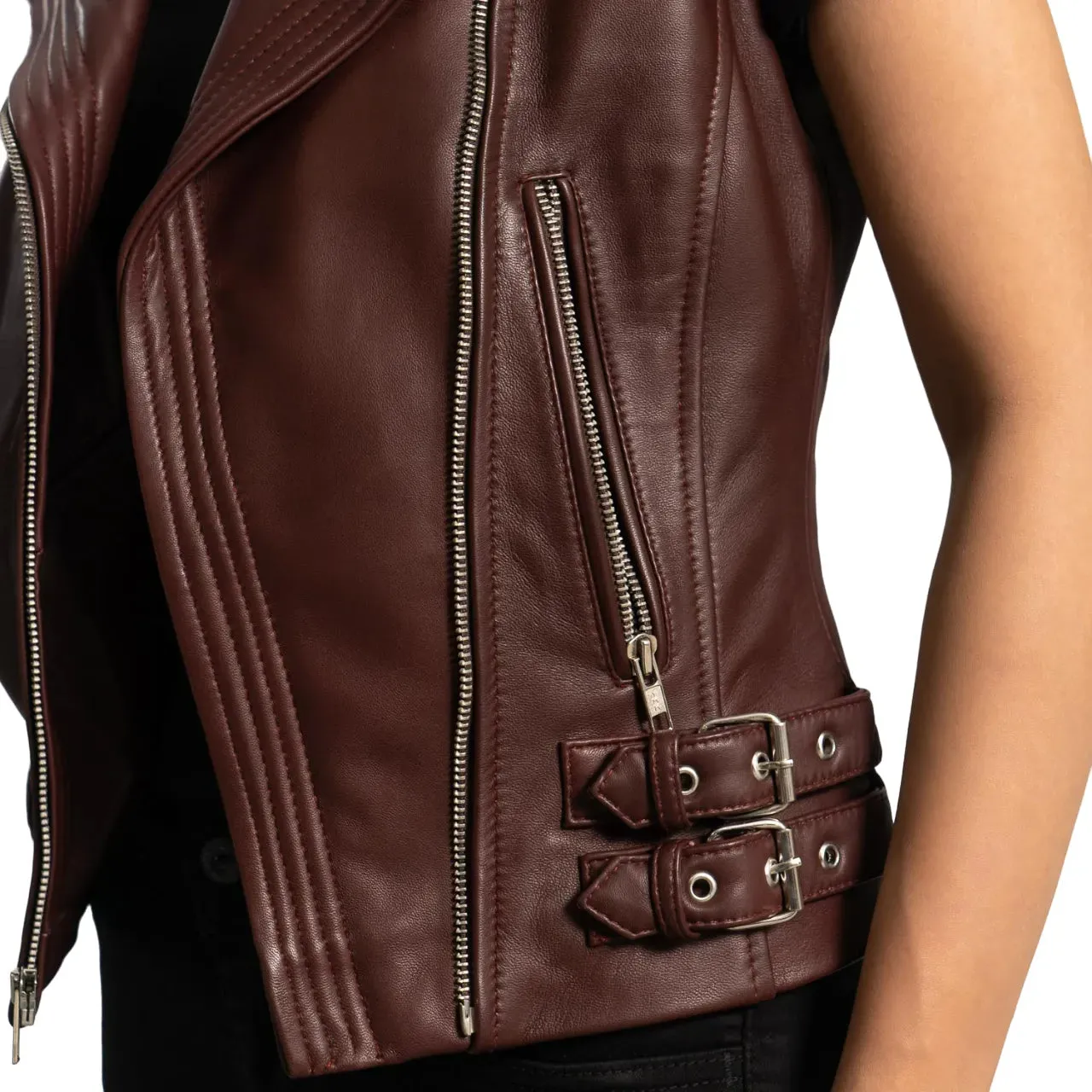 Womens Maroon Leather Biker Vest