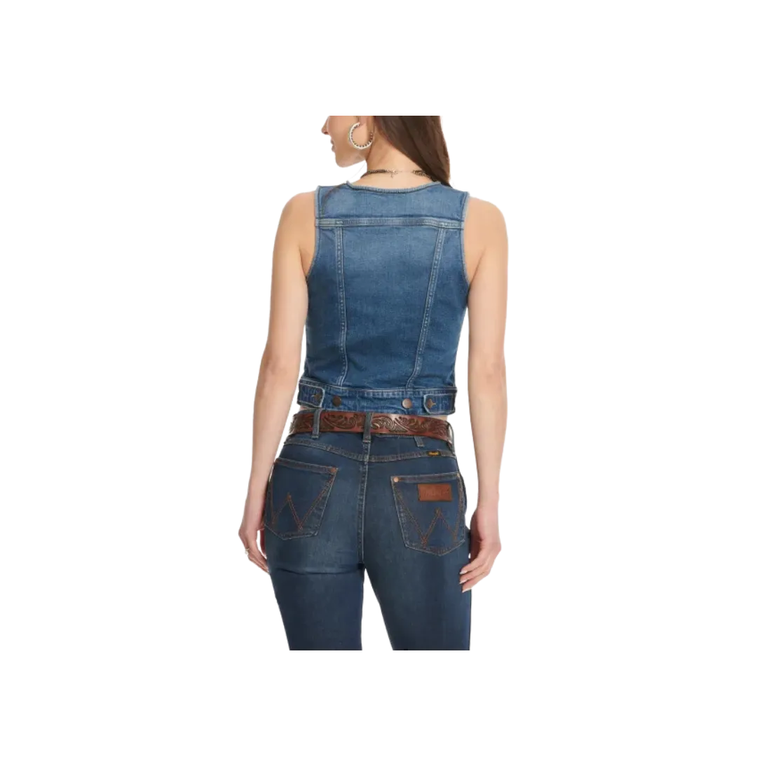 Wrangler Women's Retro Medium Wash V-Neck Top Denim Vest