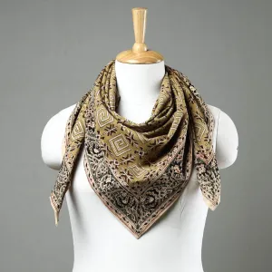 Yellow - Pedana Kalamkari Block Printed Natural Dyed Cotton Scarf 68