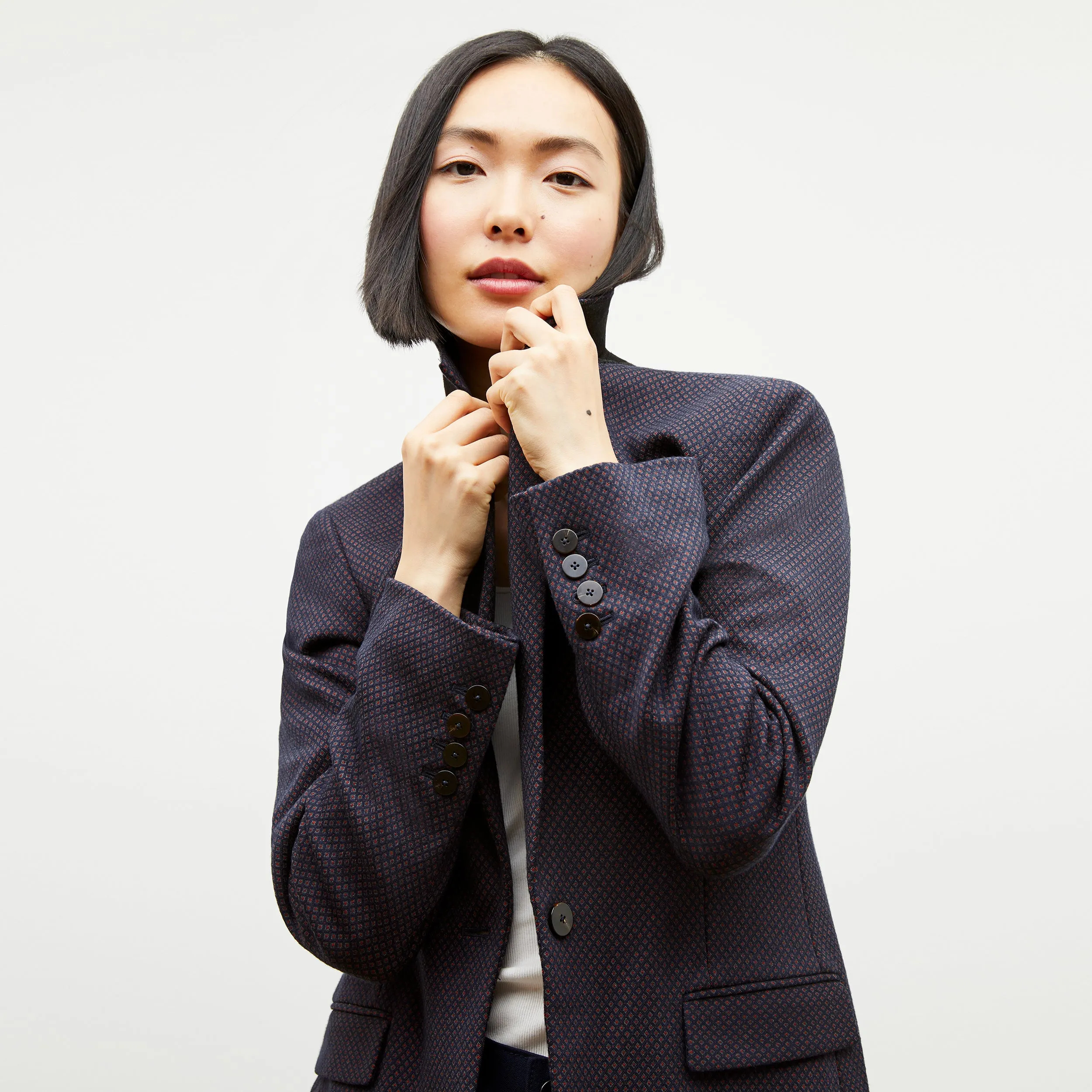 Yiyan Blazer - Stretch Foulard Knit :: Navy Multi